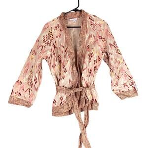 Express Womens Jacket Multicolor Quilted Open Front Belted Cotton Blend Small